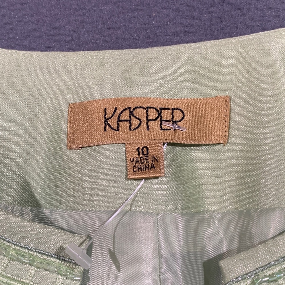 Kasper Womens 3 Piece Skirt Suit Chartreuse Green Beaded Size 10 Formal - Picture 2 of 16